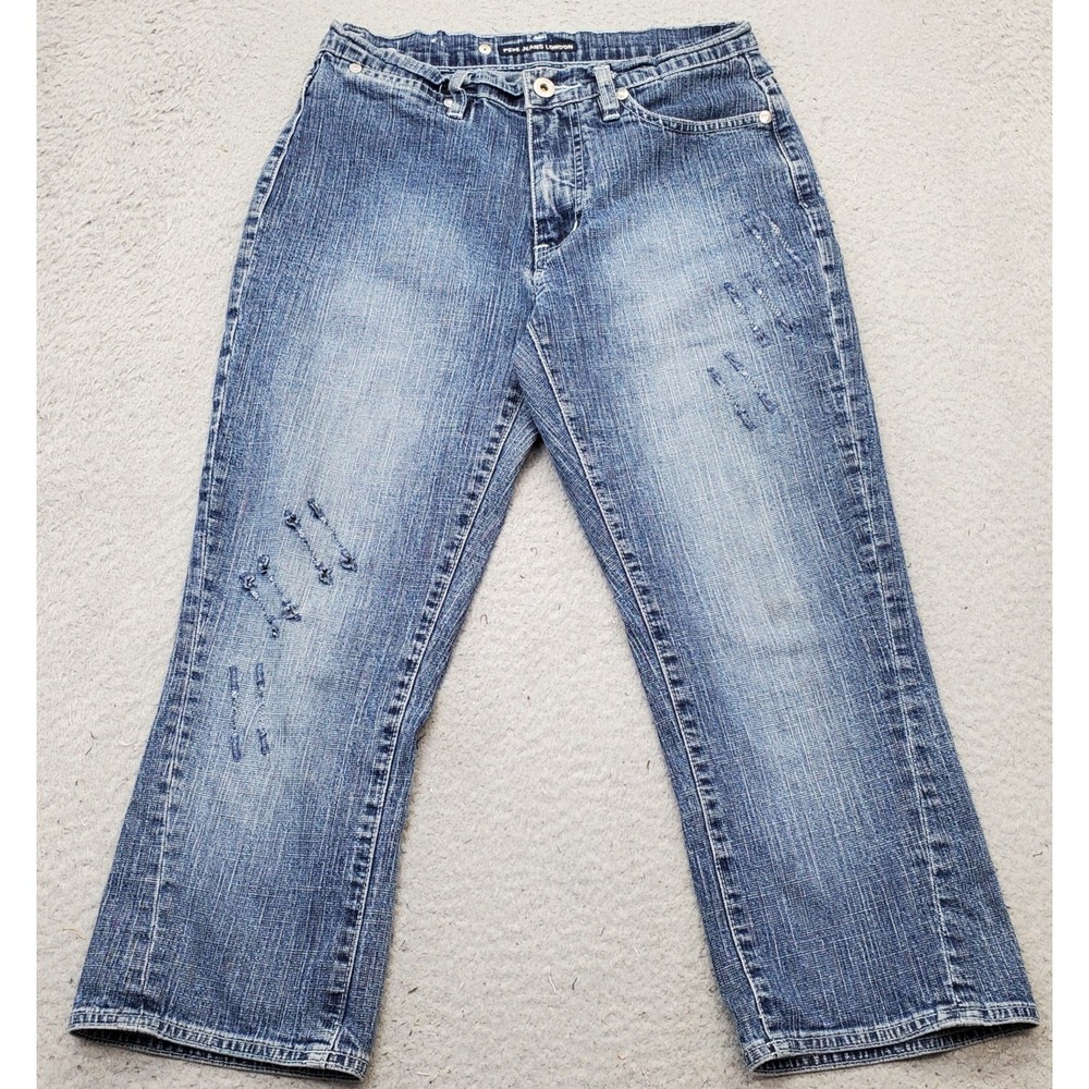 Pepe Jeans London Cropped Womens 27 Blue Denim Stretch Distressed Straight Leg